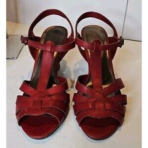 Merona Red Strappy Wedge Sandals, Size 10 Women's 3" Heel